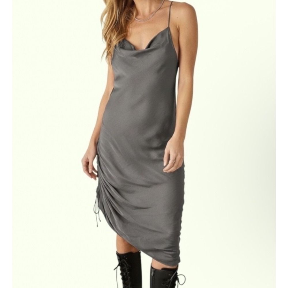 Intimately Free People Ruched Cowl Neck Slip Dress Charcoal‎ Grey Small